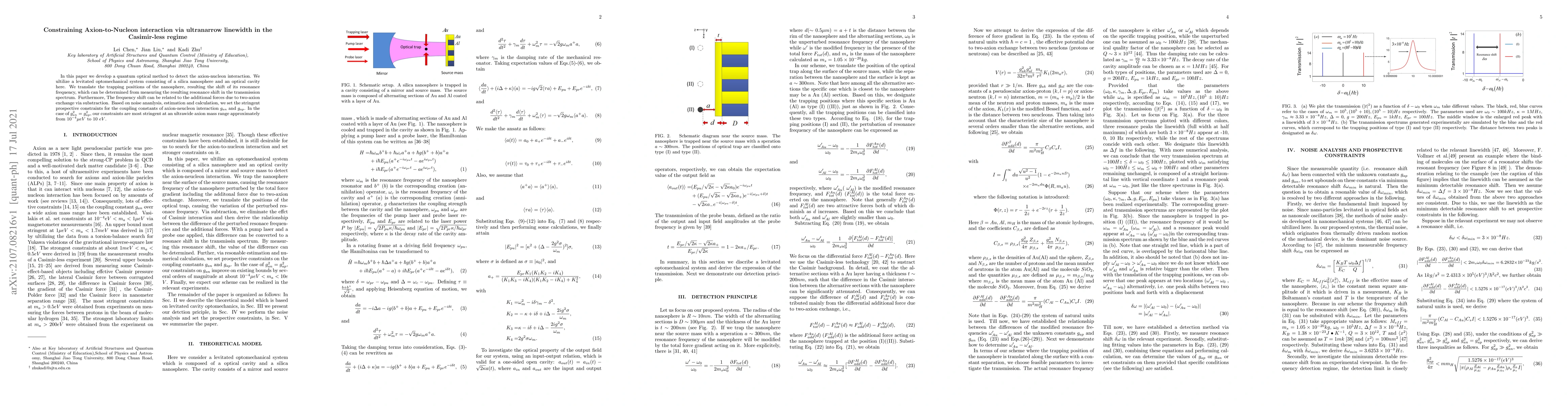 Thumbnail for Constraining Axion-to-Nucleon interaction via ultranarrow linewidth in
  the Casimir-less regime
