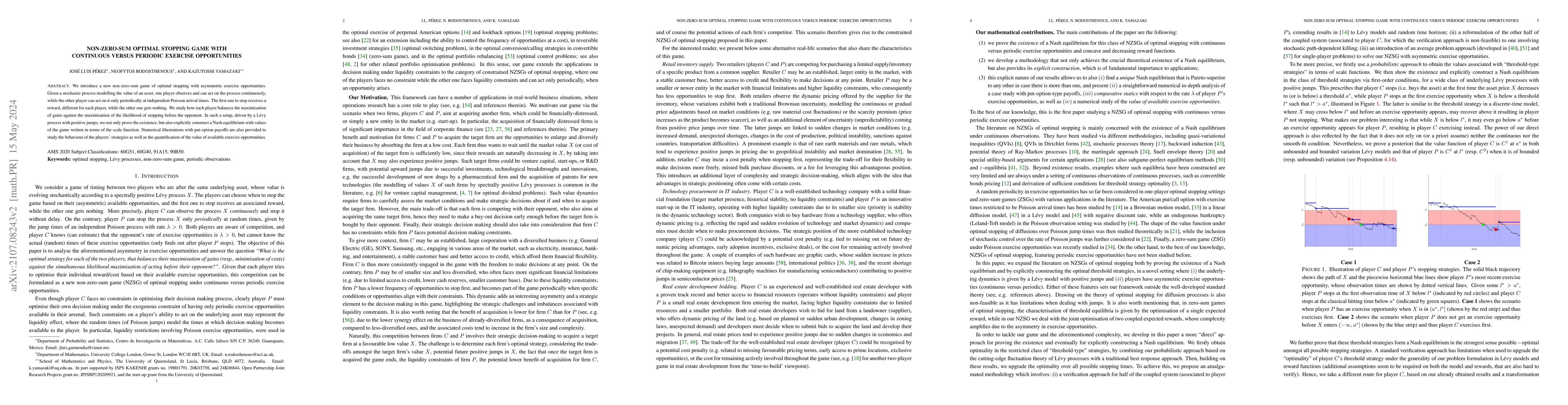 Thumbnail for Non-zero-sum optimal stopping game with continuous versus periodic
  exercise opportunities
