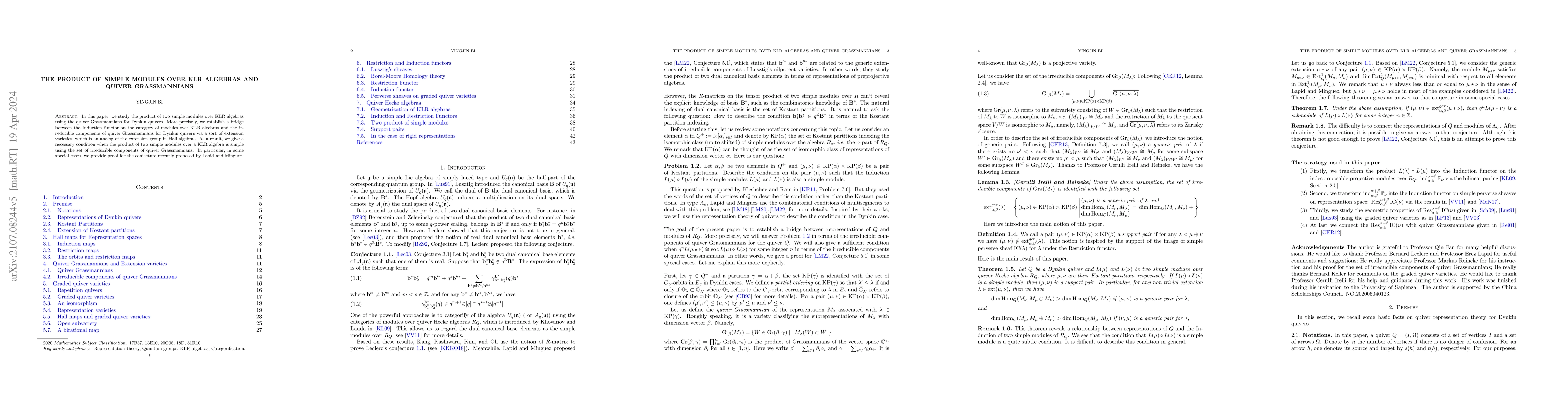 Thumbnail for The product of simple modules over KLR algebras and quiver Grassmannians