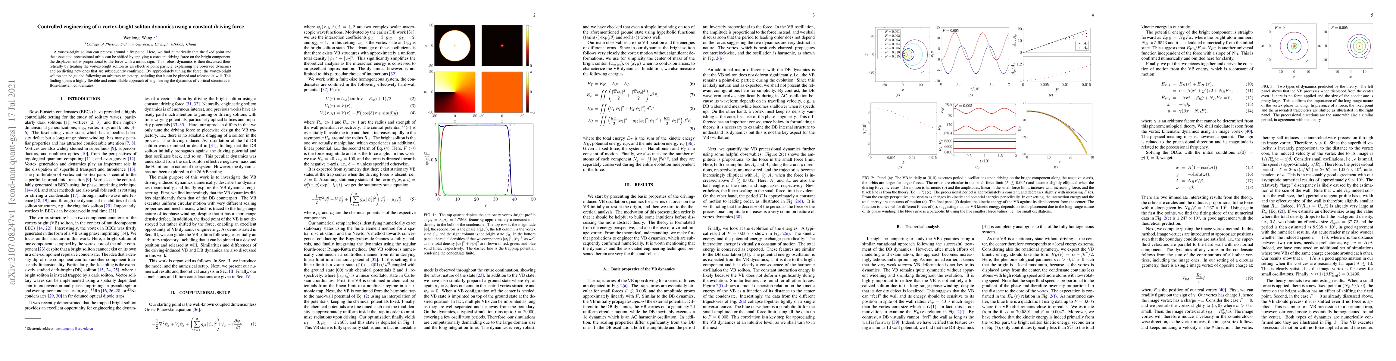 Thumbnail for Controlled engineering of a vortex-bright soliton dynamics using a
  constant driving force