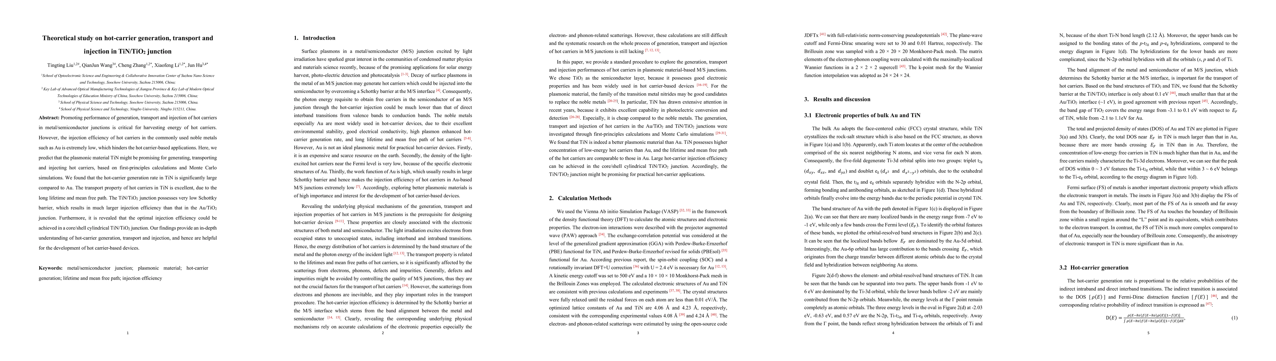 Thumbnail for Theoretical study on hot-carrier generation, transport and injection in
  TiN/TiO$_2$ junction