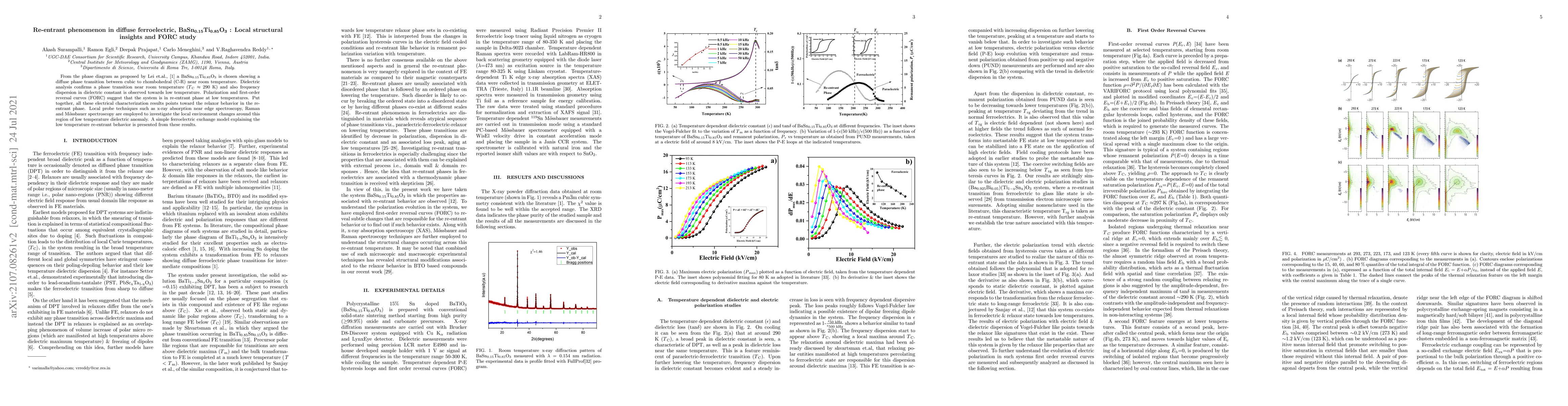 Thumbnail for Re-entrant phenomenon in diffuse ferroelectric,
  $BaSn_{0.15}Ti_{0.85}O_{3}$ : Local structural insights and FORC study