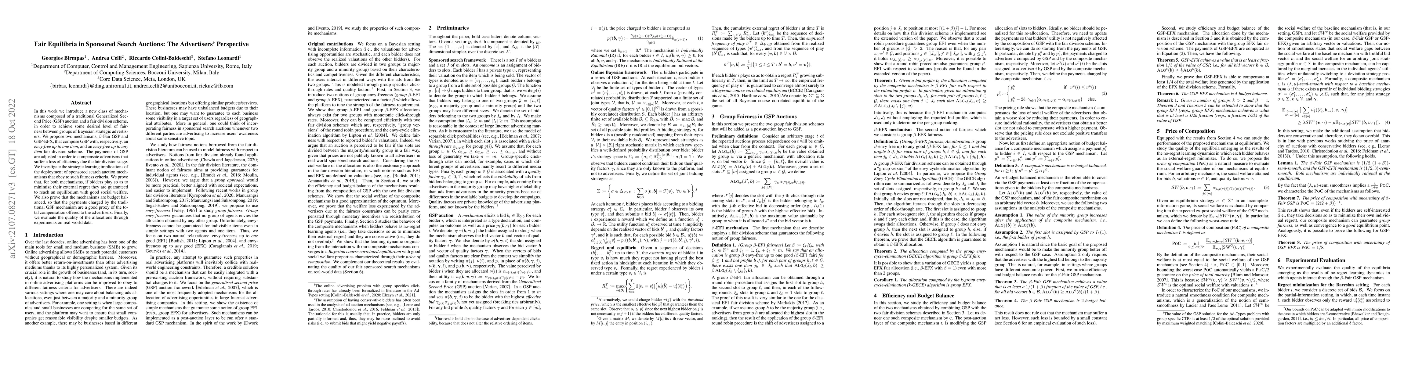 Thumbnail for Fair Equilibria in Sponsored Search Auctions: The Advertisers'
  Perspective