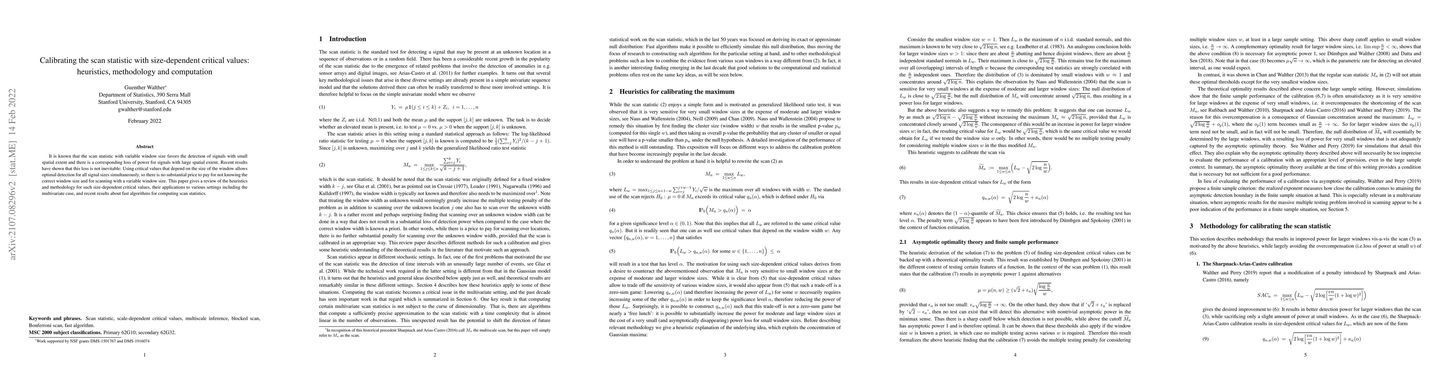 Thumbnail for Calibrating the scan statistic with size-dependent critical values:
  heuristics, methodology and computation