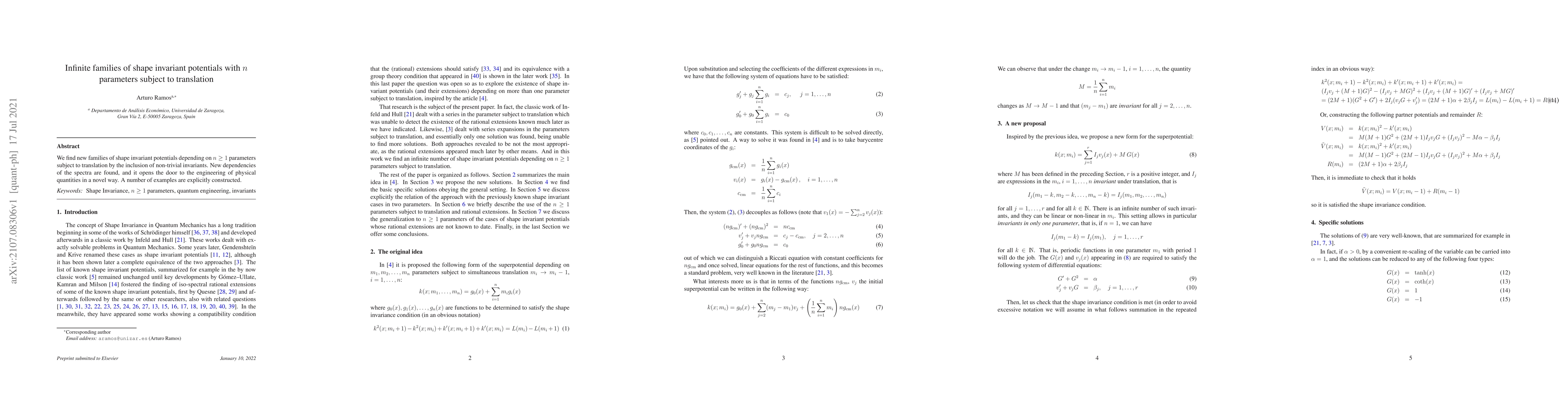 Thumbnail for Infinite families of shape invariant potentials with n parameters
  subject to translation