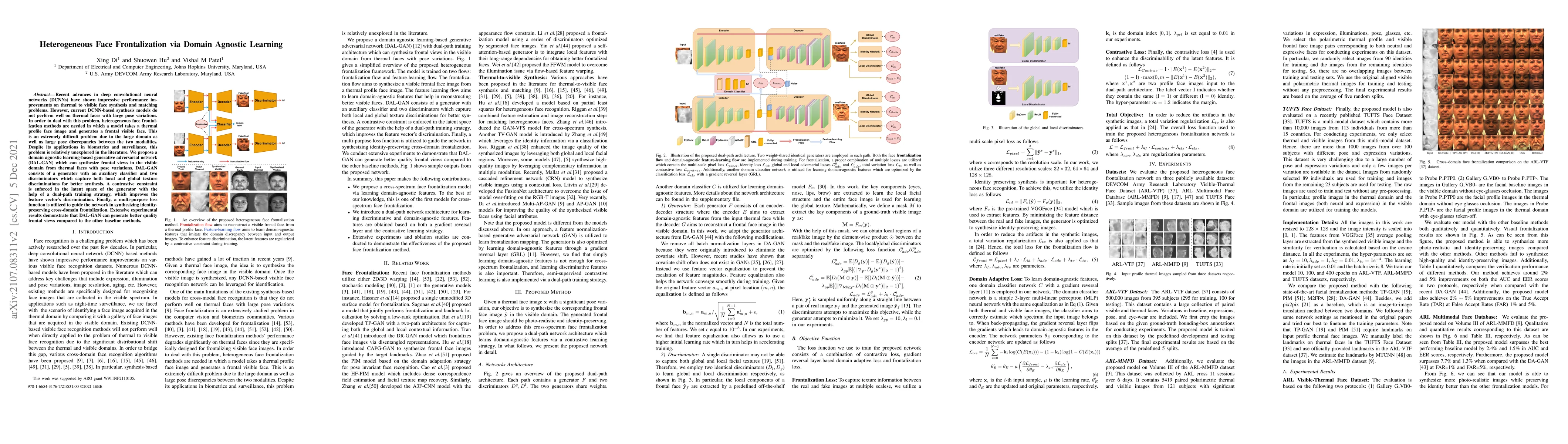 Thumbnail for Heterogeneous Face Frontalization via Domain Agnostic Learning