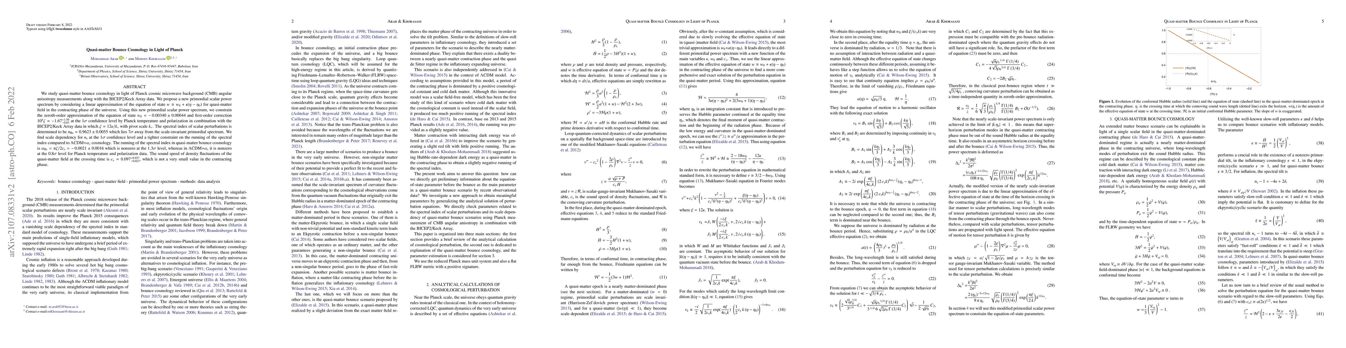Thumbnail for Quasi-matter Bounce Cosmology in Light of Planck