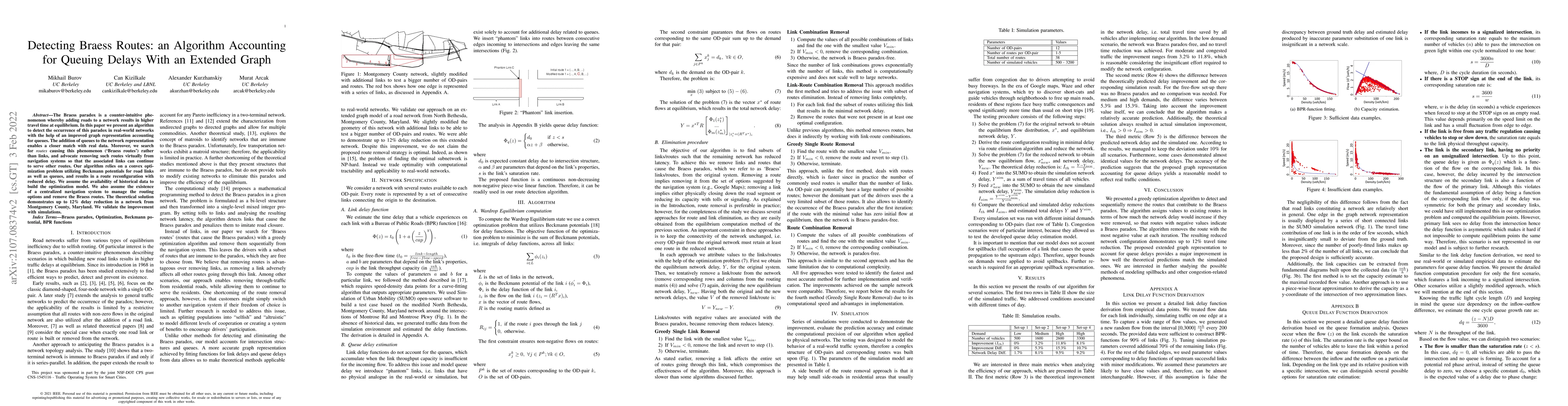 Thumbnail for Detecting Braess Routes: an Algorithm Accounting for Queuing Delays With
  an Extended Graph