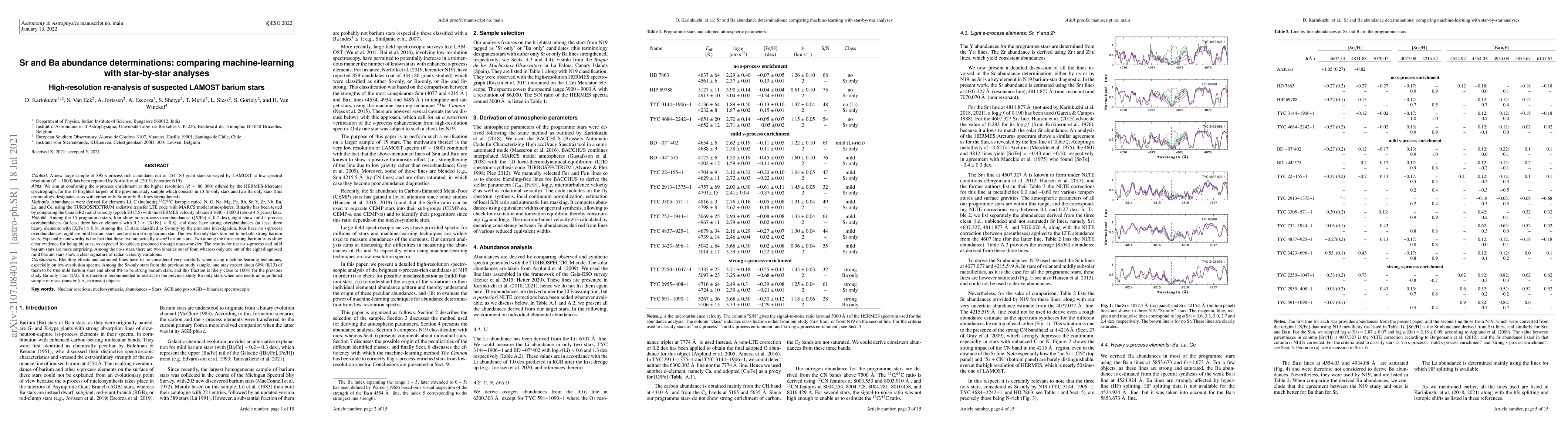 Thumbnail for Sr and Ba abundance determinations: comparing machine-learning with
  star-by-star analyses -- High-resolution re-analysis of suspected LAMOST
  barium stars