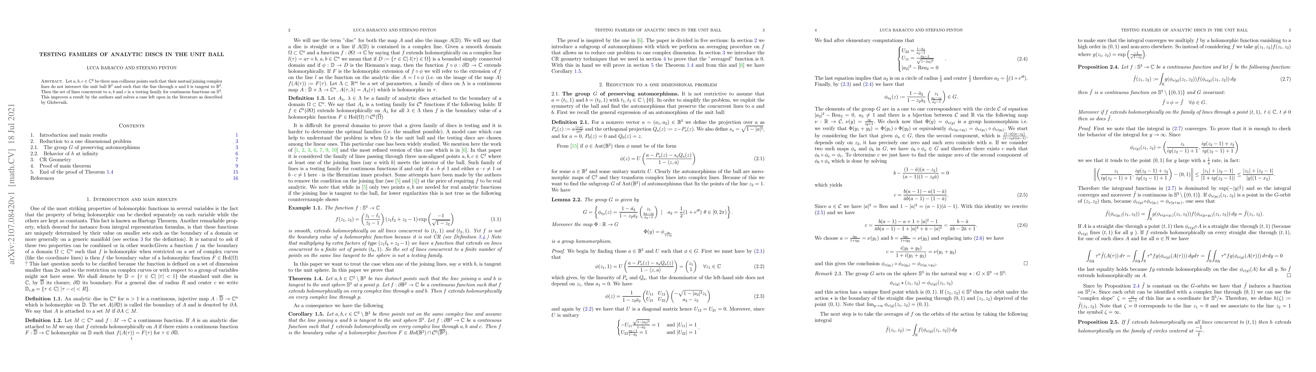 Thumbnail for Testing families of analytic discs in the unit ball