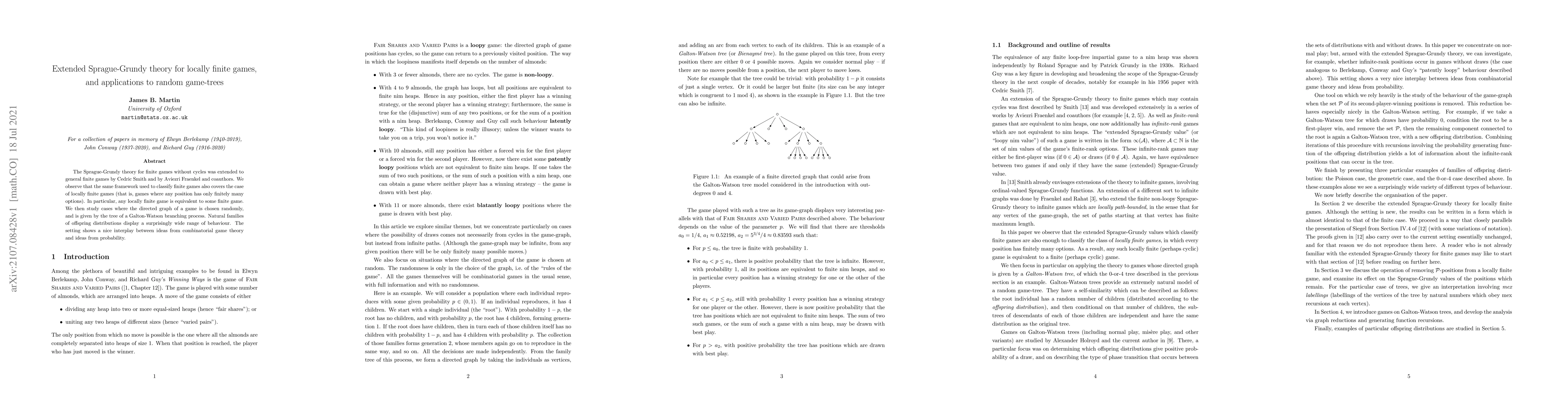 Thumbnail for Extended Sprague-Grundy theory for locally finite games, and
  applications to random game-trees