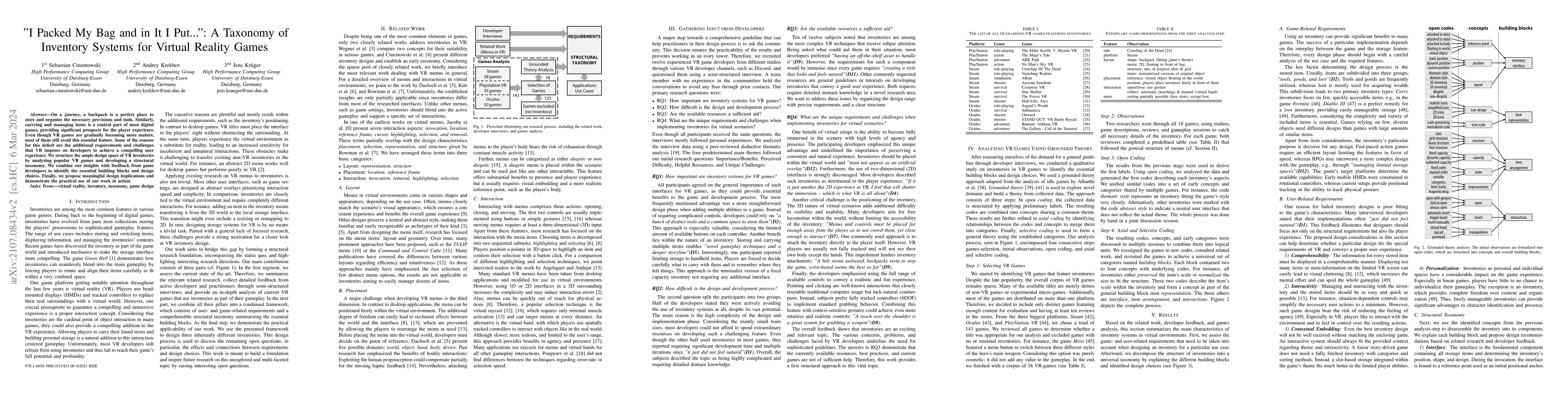 Thumbnail for "I Packed My Bag and in It I Put...": A Taxonomy of Inventory Systems
  for Virtual Reality Games