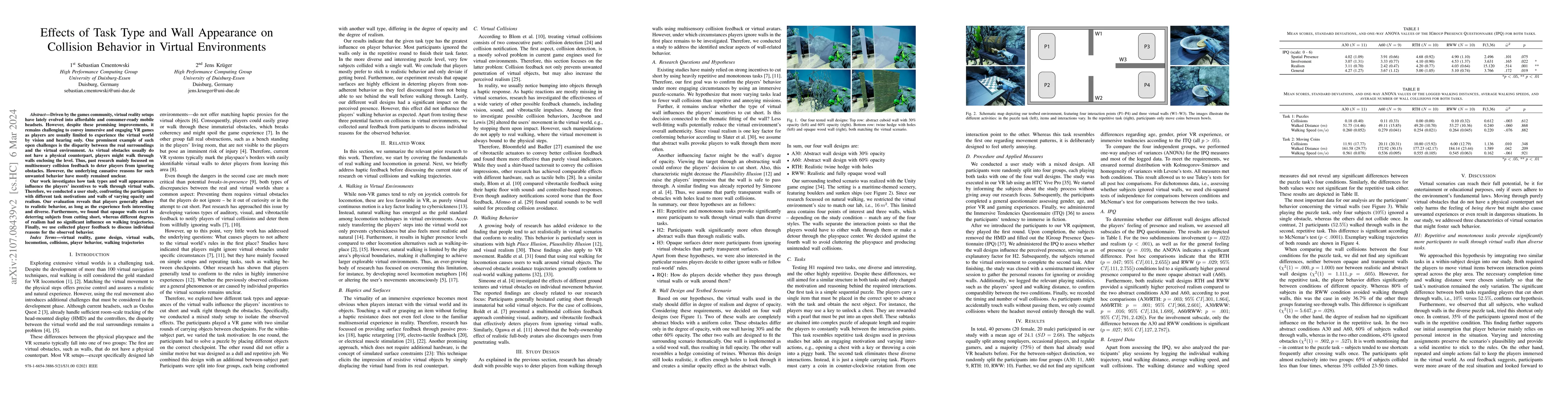 Thumbnail for Effects of Task Type and Wall Appearance on Collision Behavior in
  Virtual Environments