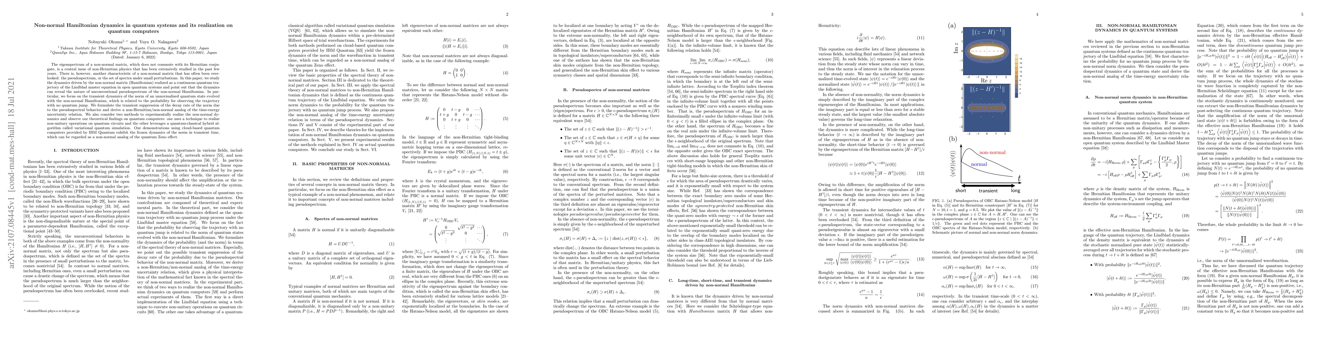 Thumbnail for Non-normal Hamiltonian dynamics in quantum systems and its realization
  on quantum computers