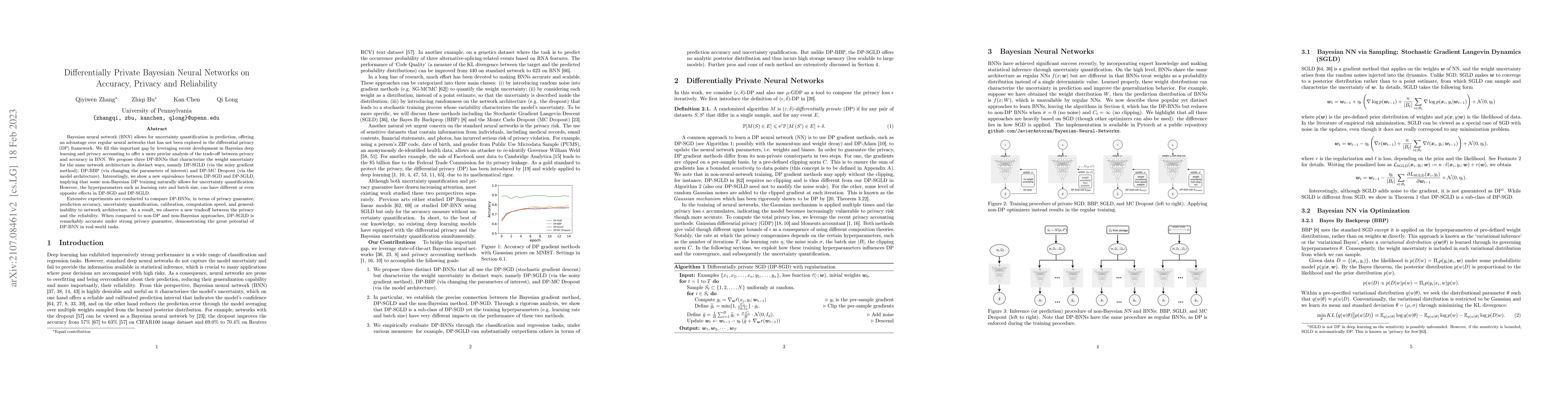 Thumbnail for Differentially Private Bayesian Neural Networks on Accuracy, Privacy and
  Reliability