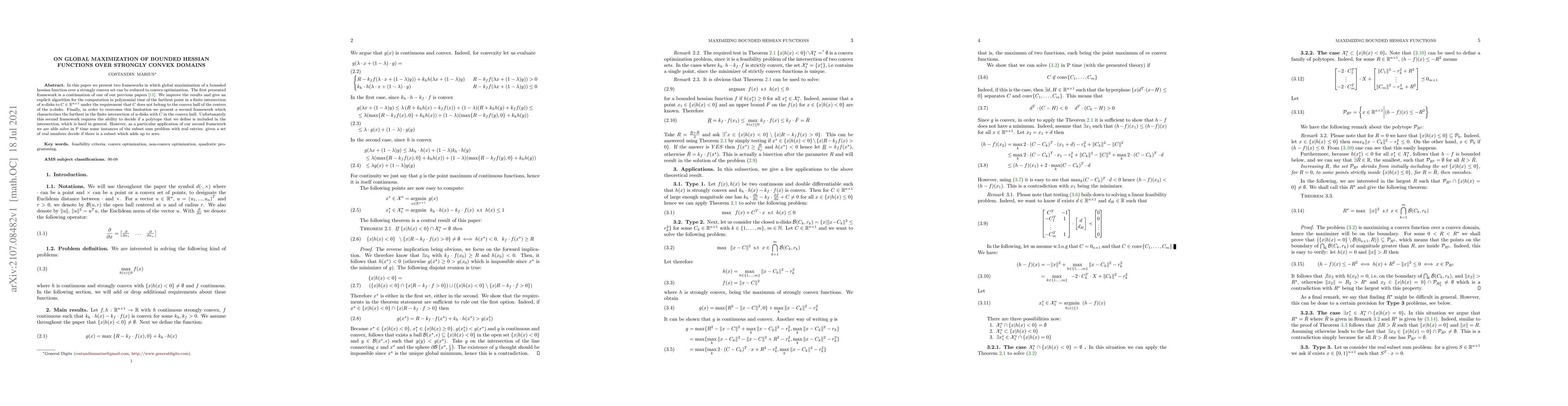 Thumbnail for On Global Maximization of Bounded Hessian Functions over Strongly Convex
  Domains