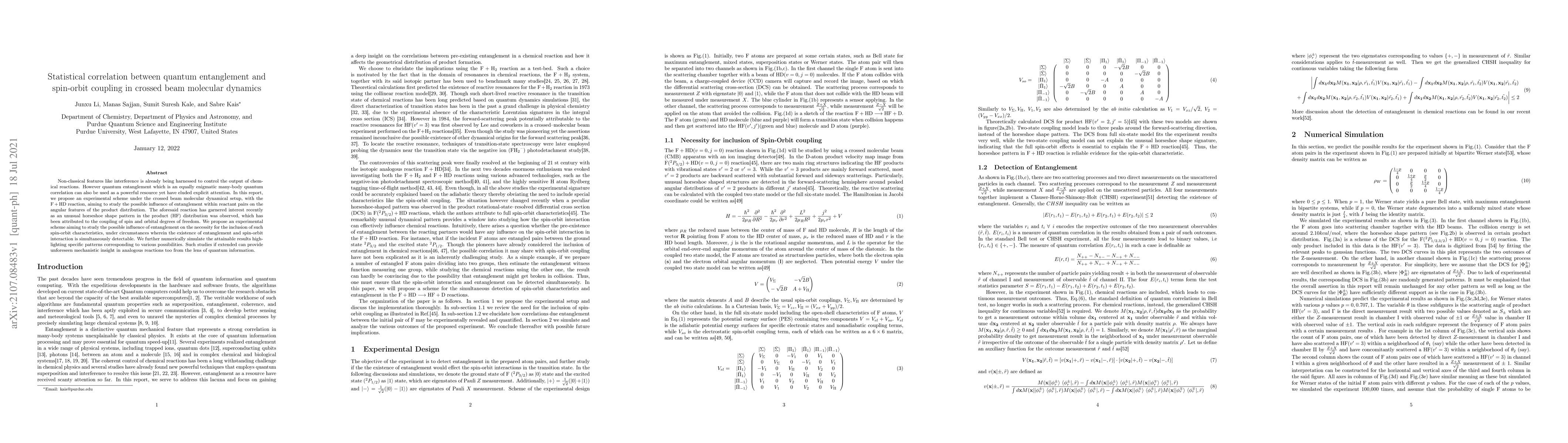 Thumbnail for Statistical correlation between quantum entanglement and spin-orbit
  coupling in crossed beam molecular dynamics