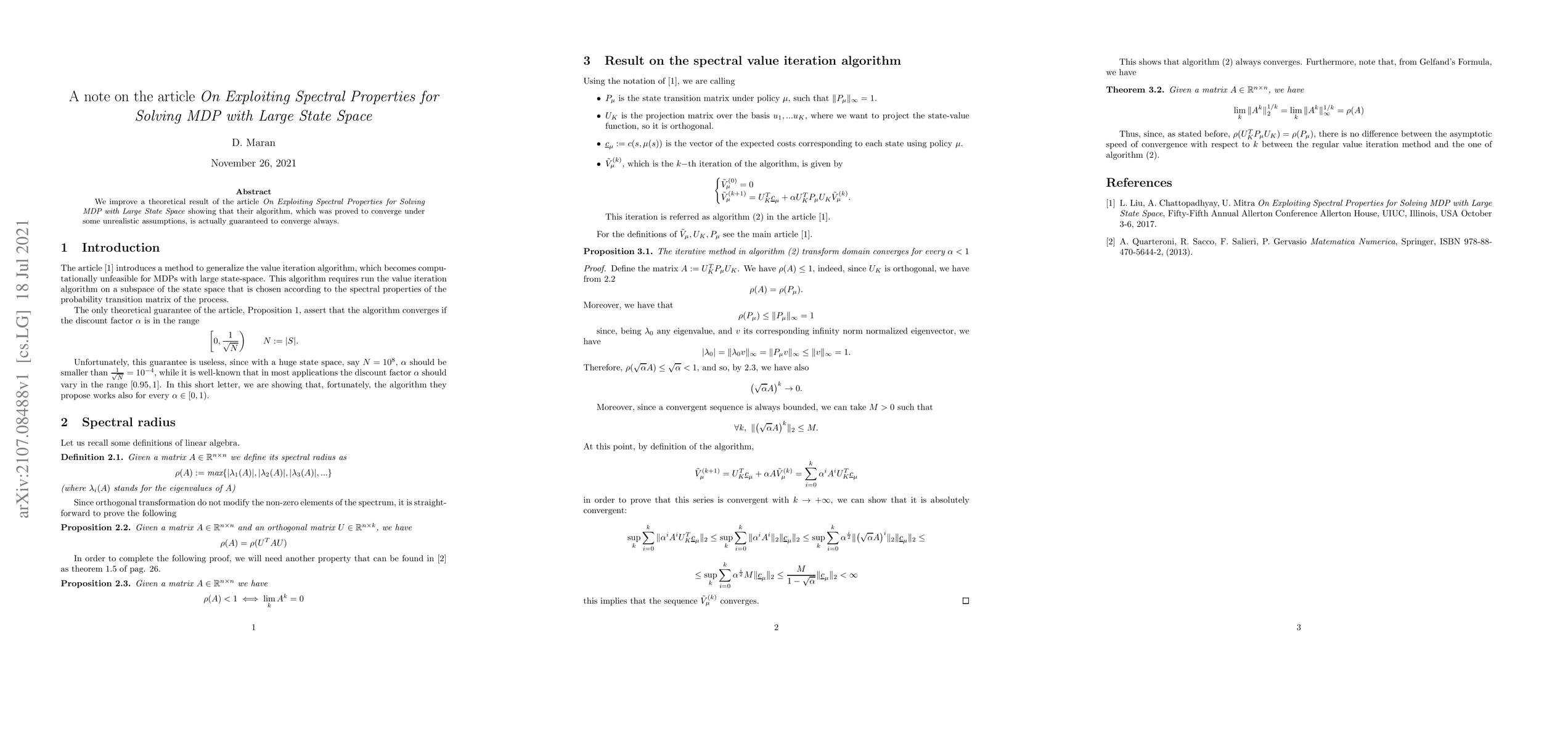 Thumbnail for A note on the article "On Exploiting Spectral Properties for Solving MDP
  with Large State Space"