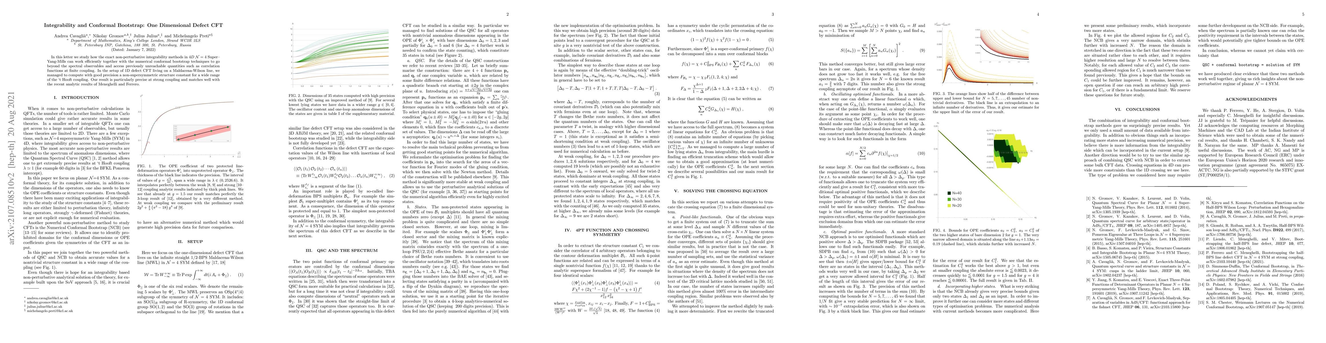 Thumbnail for Integrability and Conformal Bootstrap: One Dimensional Defect CFT