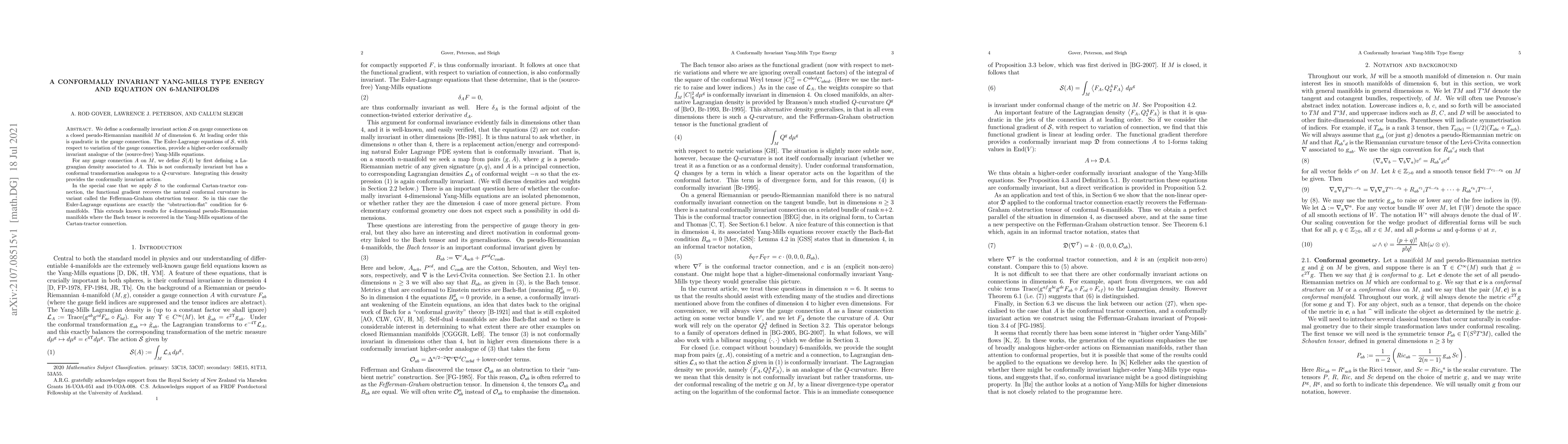 Thumbnail for A conformally invariant Yang-Mills type energy and equation on
  6-manifolds