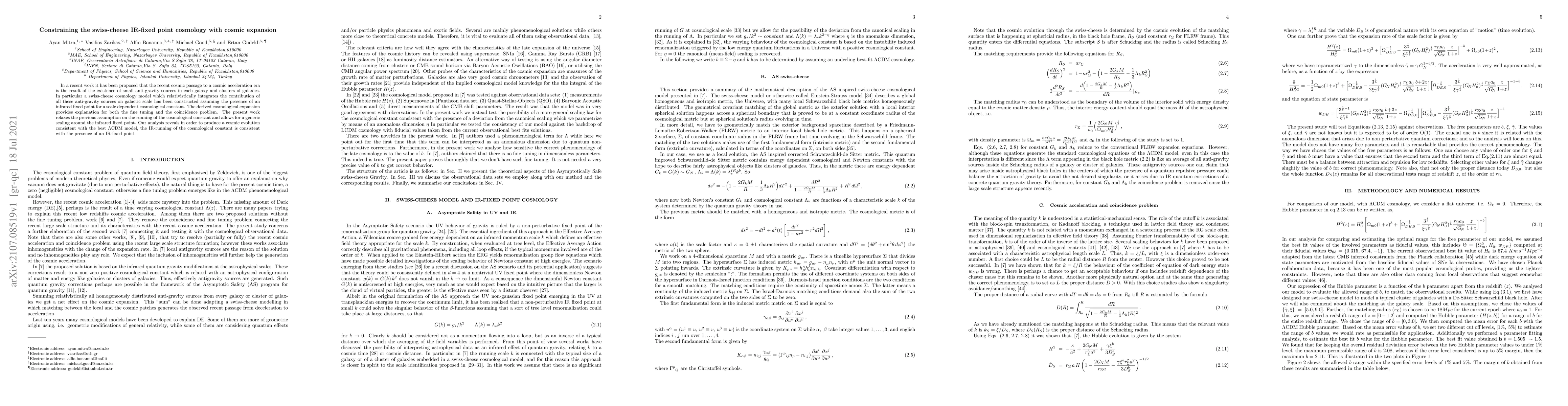 Thumbnail for Constraining the swiss-cheese IR-fixed point cosmology with cosmic
  expansion