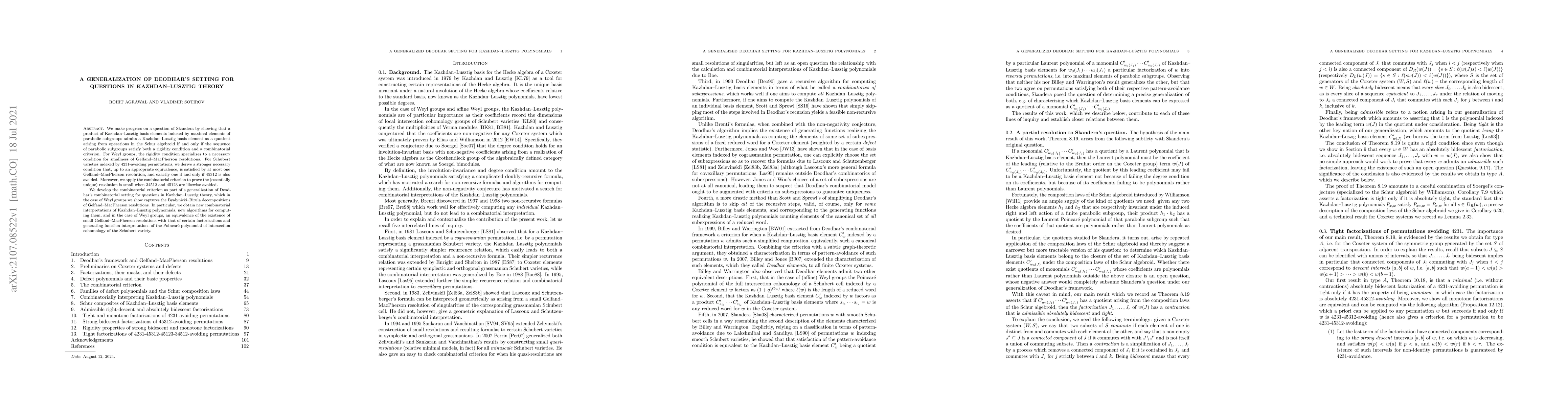 Thumbnail for A Generalization of Deodhar's Framework for Questions in Kazhdan-Lusztig
  Theory