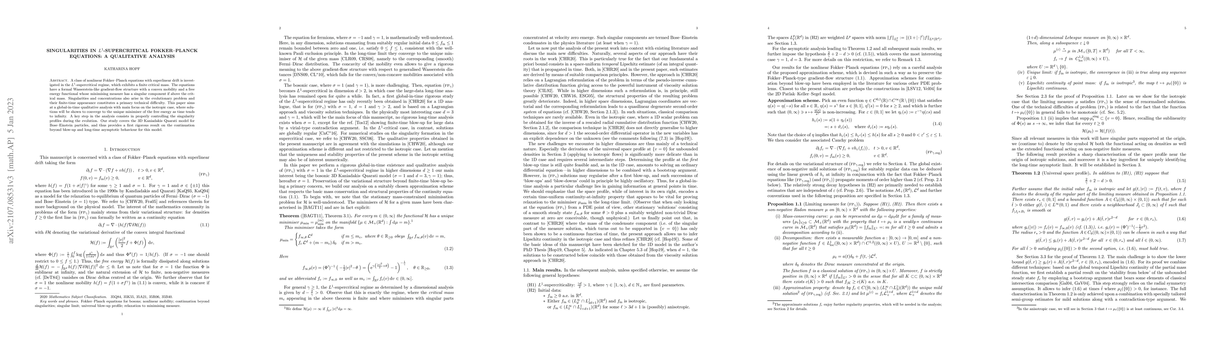 Thumbnail for Singularities in $L^1$-supercritical Fokker-Planck equations: A
  qualitative analysis