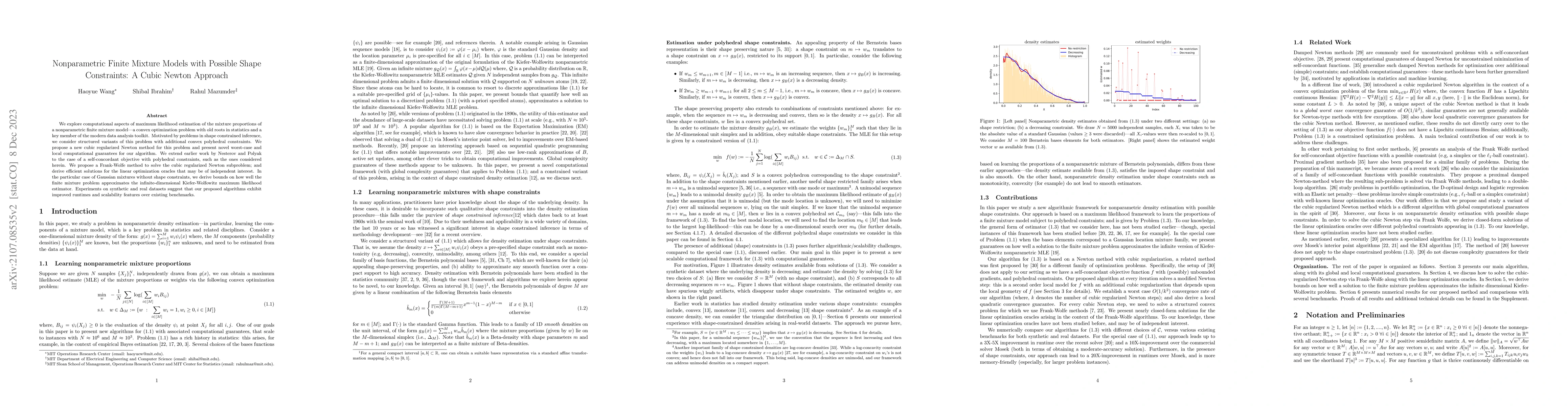 Thumbnail for Nonparametric Finite Mixture Models with Possible Shape Constraints: A
  Cubic Newton Approach
