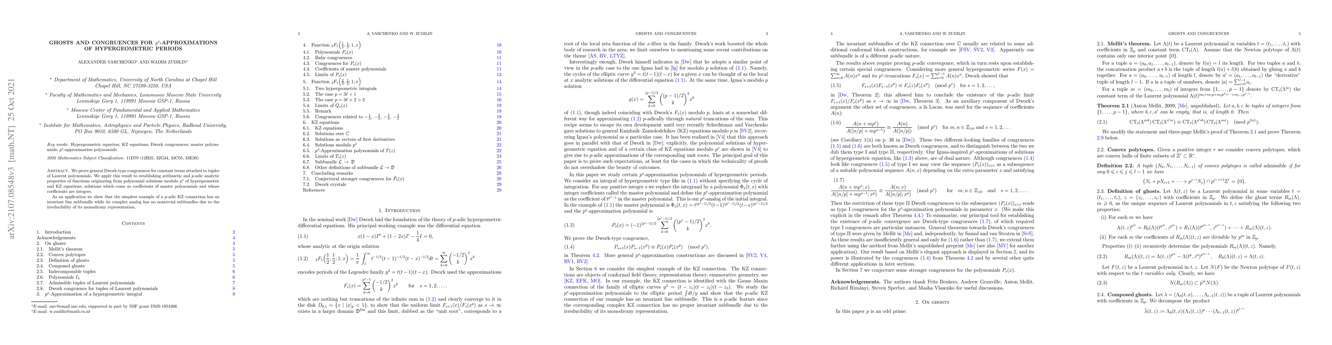 Thumbnail for Ghosts and congruences for $p^s$-approximations of hypergeometric
  periods