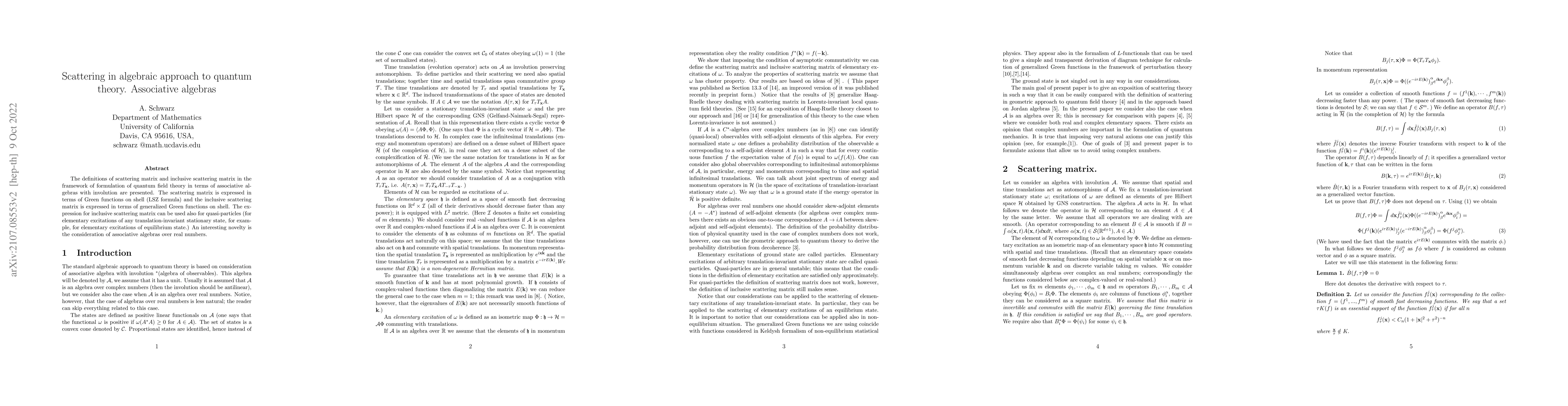 Thumbnail for Scattering in algebraic approach to quantum theory. Associative algebras
