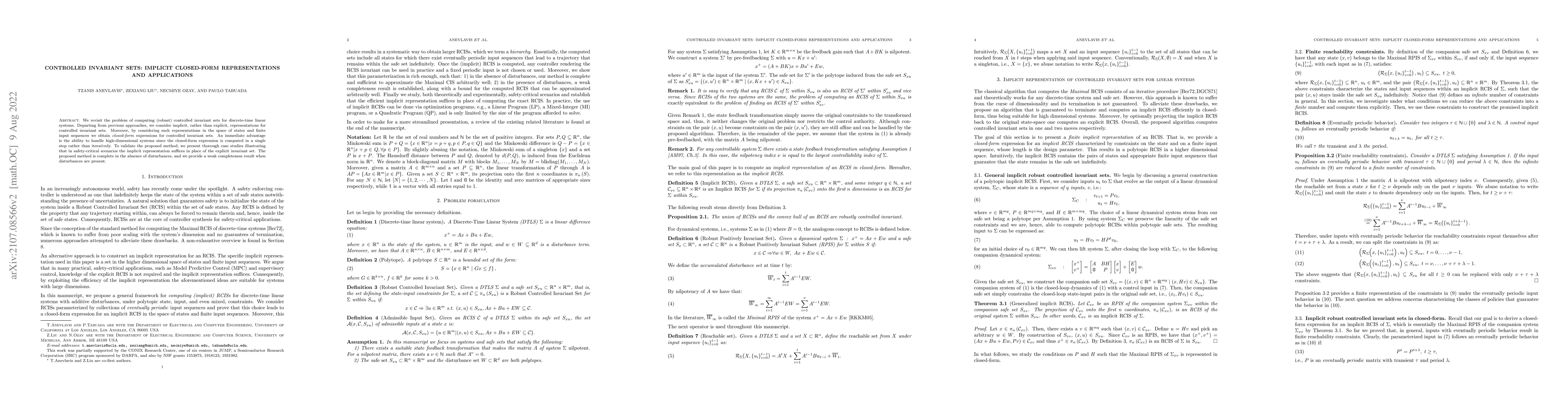 Thumbnail for Controlled invariant sets: implicit closed-form representations and
  applications