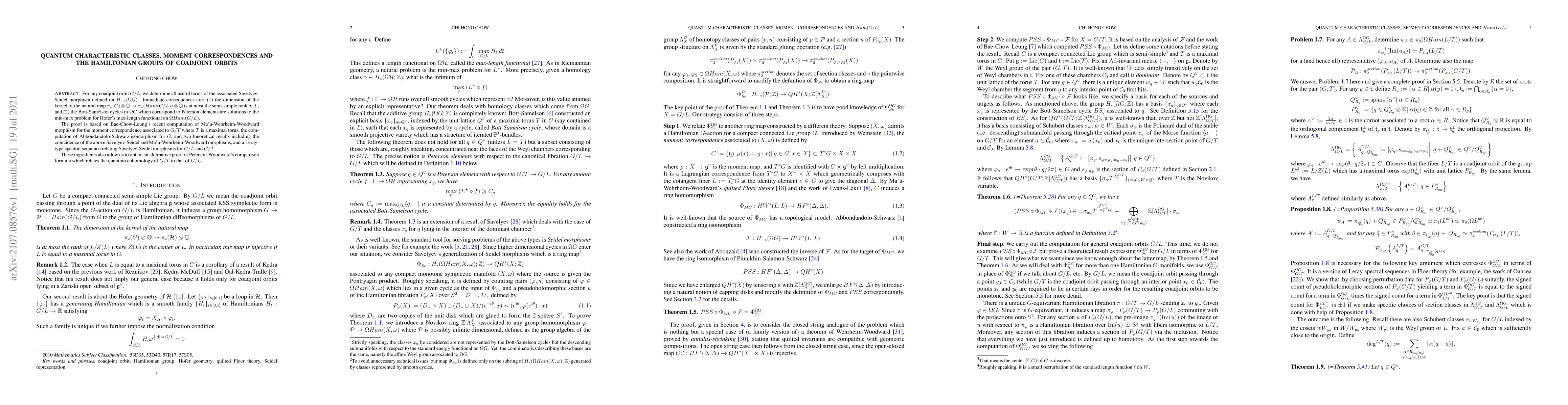 Thumbnail for Quantum characteristic classes, moment correspondences and the
  Hamiltonian groups of coadjoint orbits
