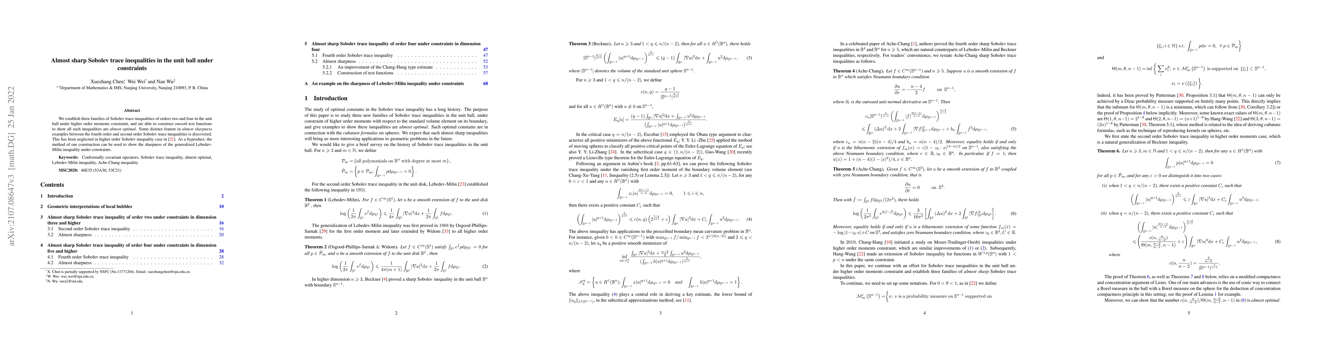Thumbnail for Almost sharp Sobolev trace inequalities in the unit ball under
  constraints