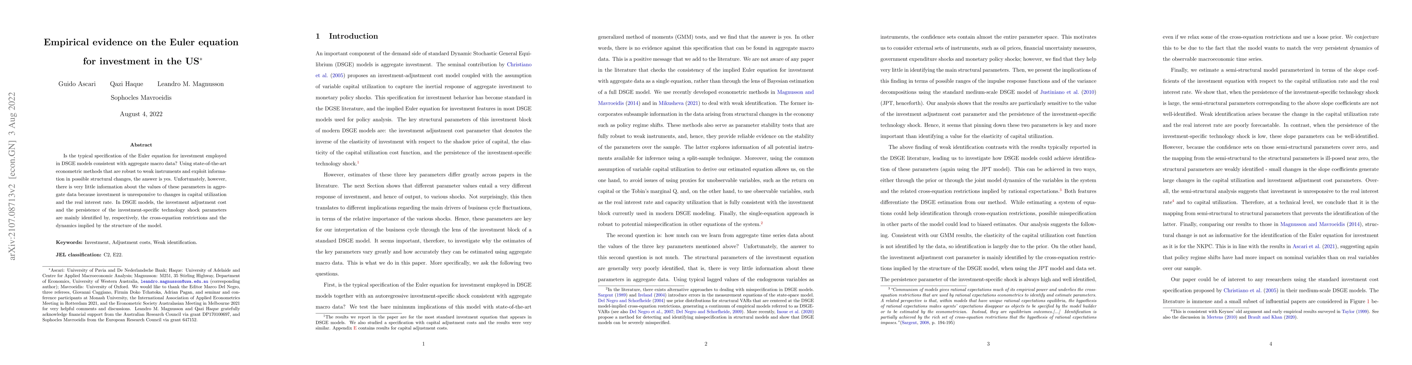 Thumbnail for Empirical evidence on the Euler equation for investment in the US