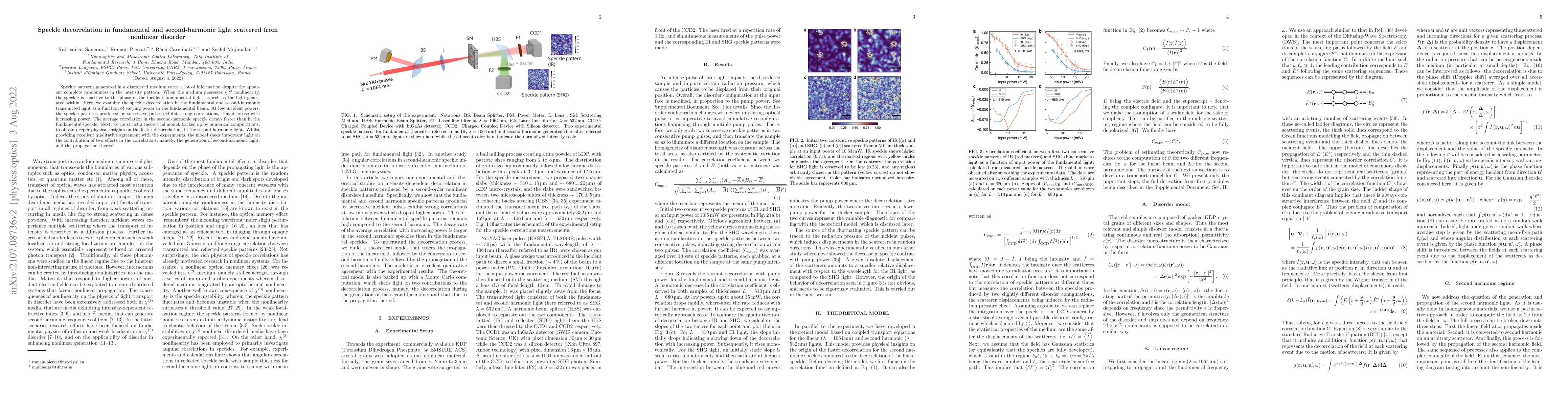Thumbnail for Speckle decorrelation in fundamental and second-harmonic light scattered
  from nonlinear disorder