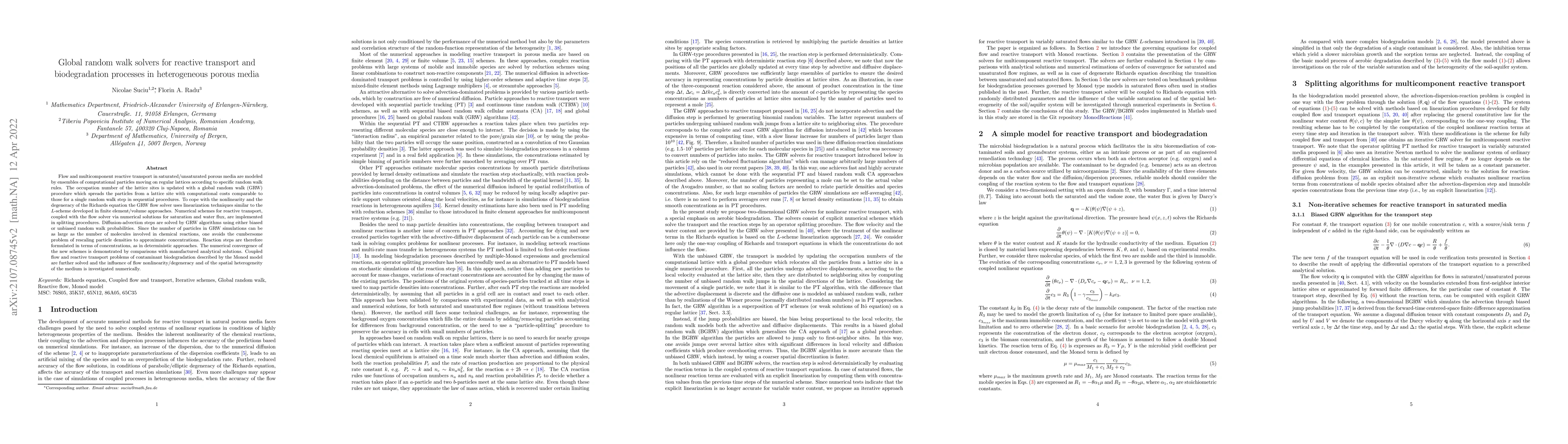 Thumbnail for Global random walk solvers for reactive transport and biodegradation
  processes in heterogeneous porous media