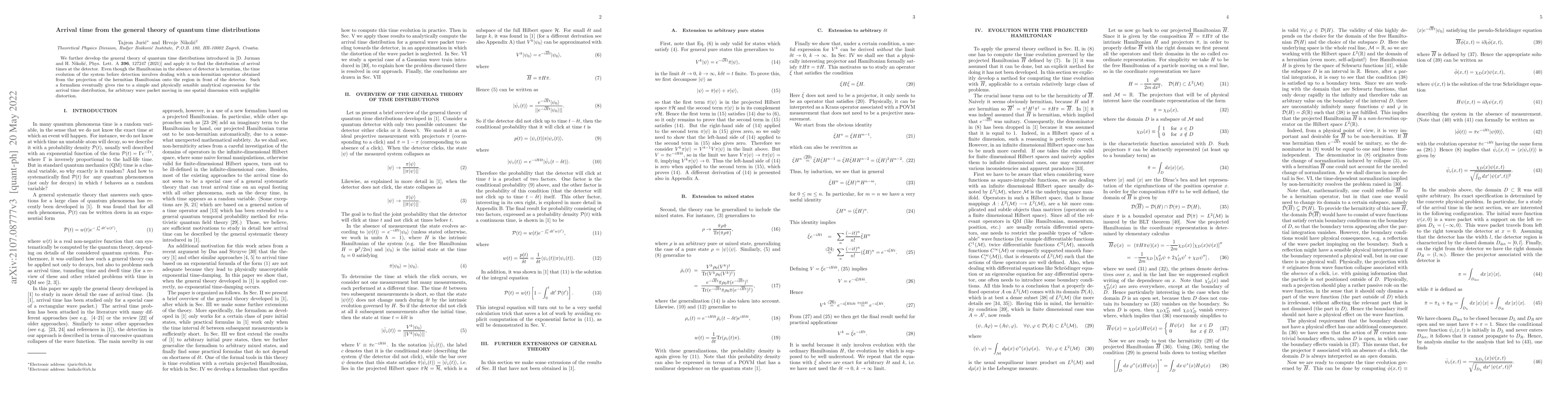Thumbnail for Arrival time from the general theory of quantum time distributions