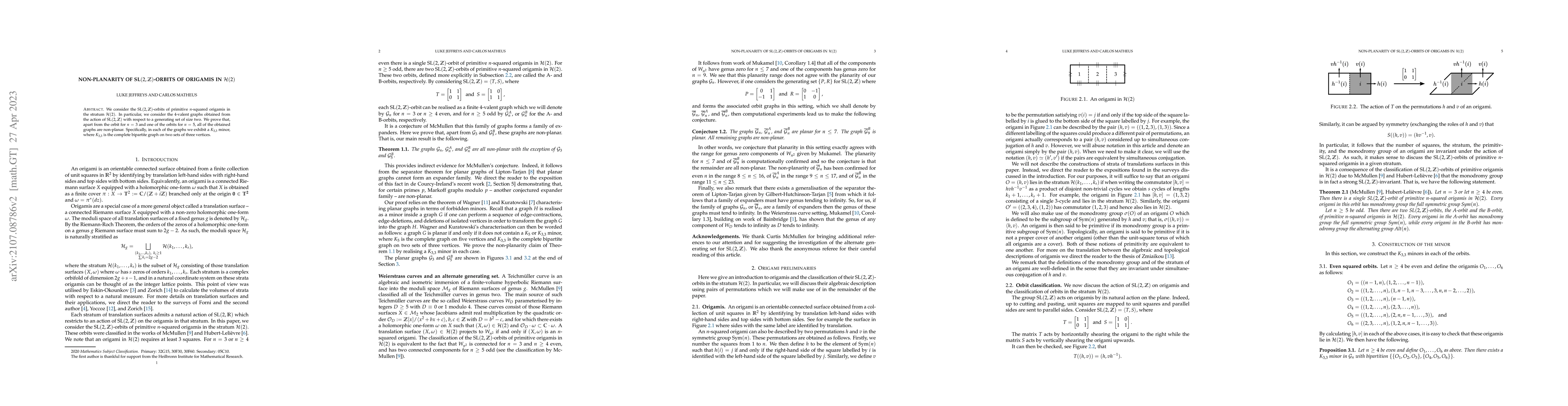 Thumbnail for Non-planarity of $\text{SL}(2,\mathbb{Z})$-orbits of origamis in
  $\mathcal{H}(2)$