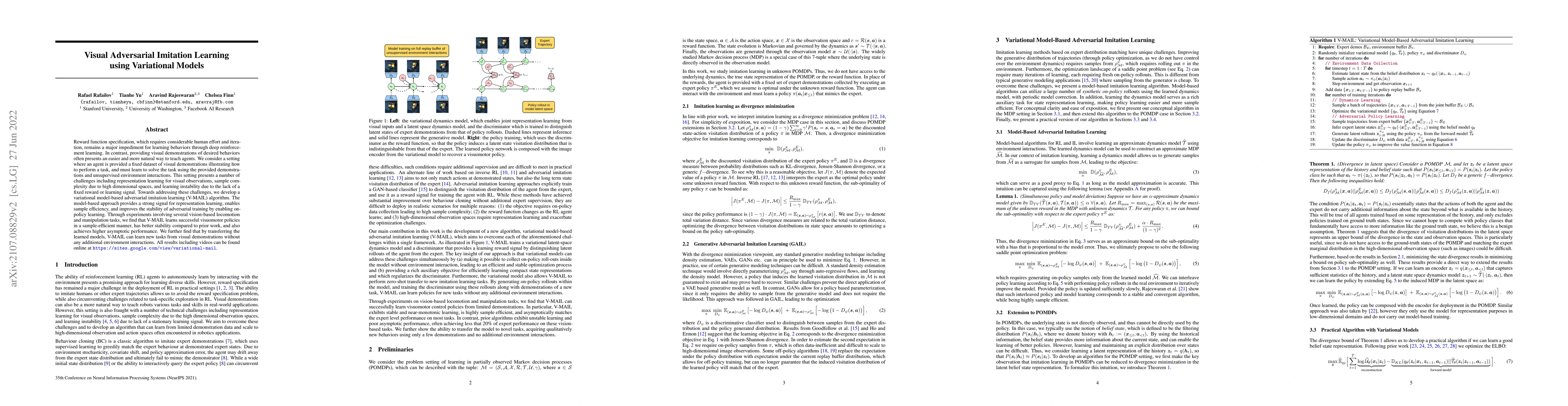 Thumbnail for Visual Adversarial Imitation Learning using Variational Models