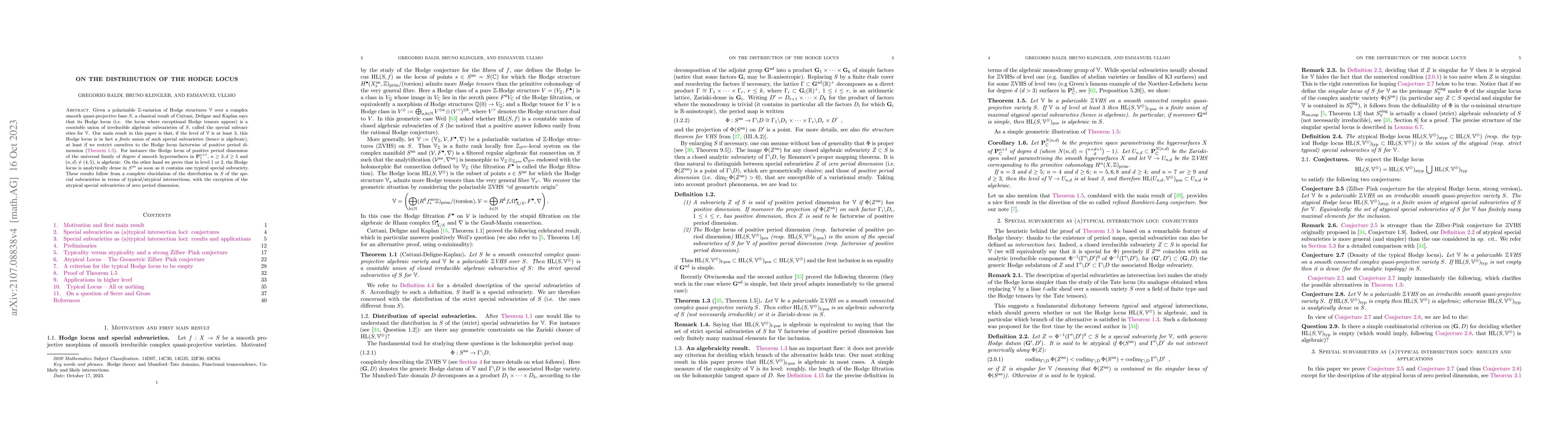 Thumbnail for On the distribution of the Hodge locus