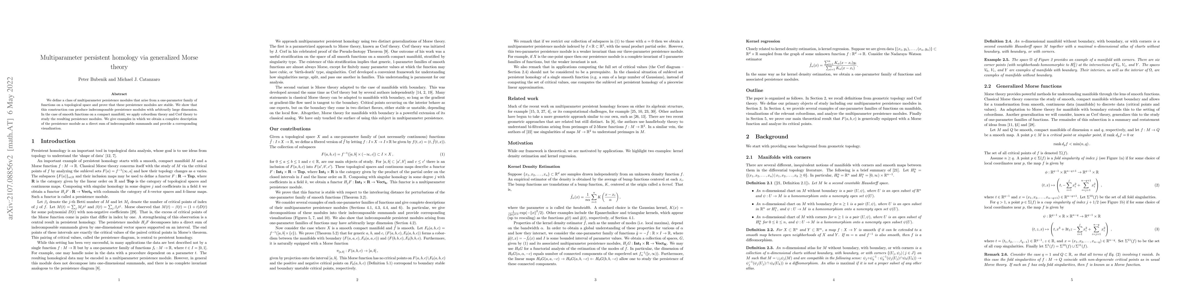 Thumbnail for Multiparameter persistent homology via generalized Morse theory