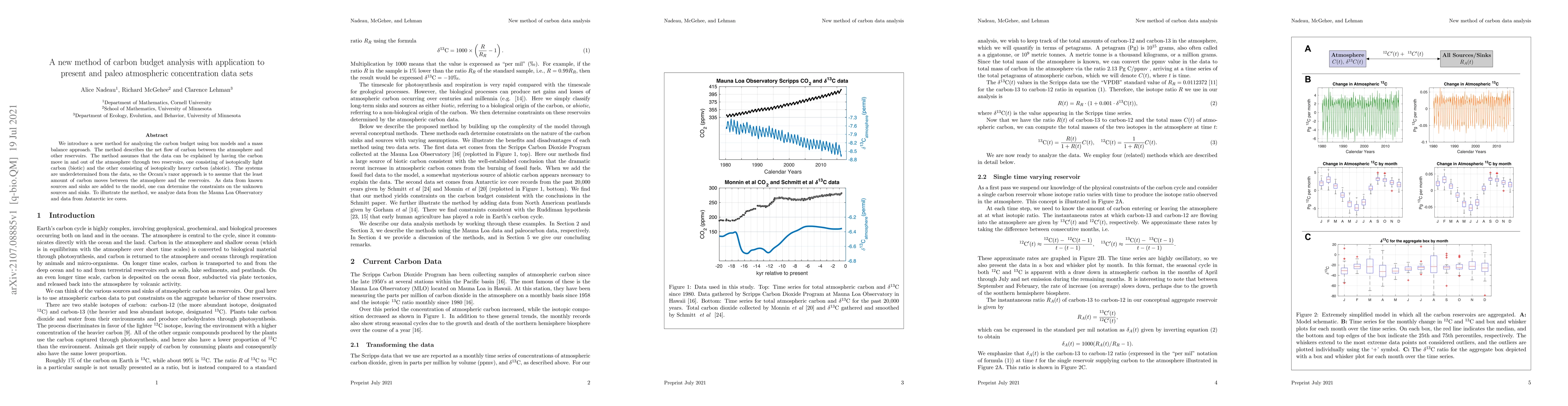Thumbnail for A new method of carbon budget analysis with application to present and
  paleo atmospheric concentration data sets