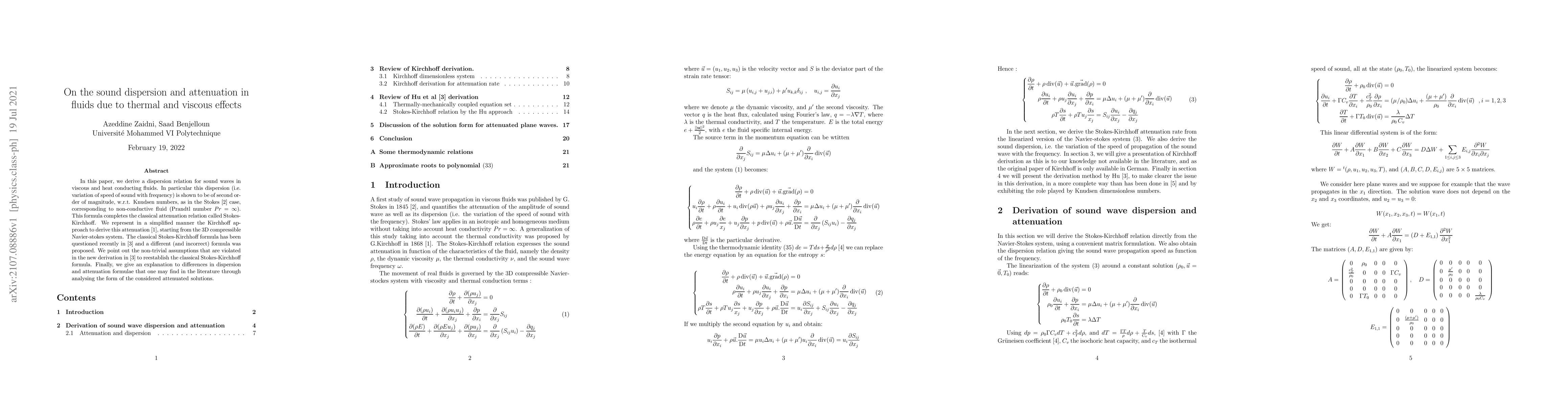 Thumbnail for On the sound dispersion and attenuation in fluids due to thermal and
  viscous effects