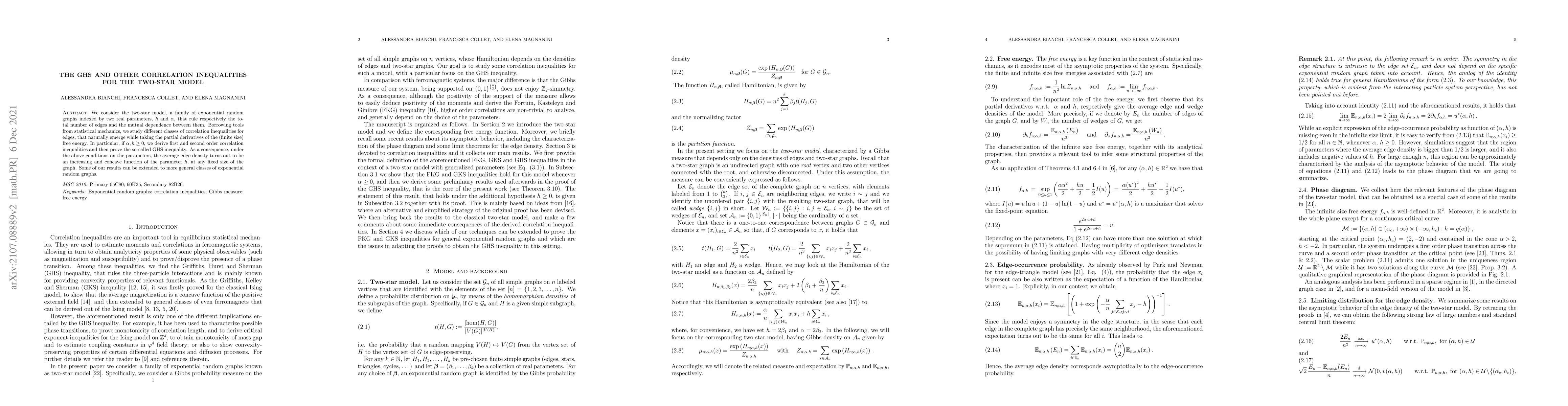 Thumbnail for The GHS and other correlation inequalities for the two-star model