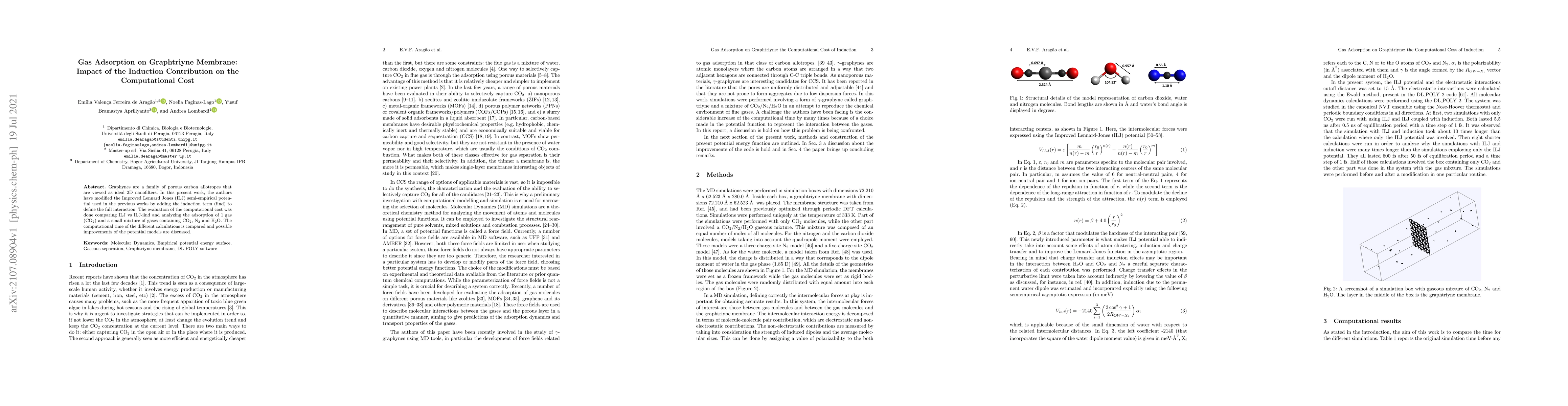 Thumbnail for Gas Adsorption on Graphtriyne Membrane: Impact of the Induction
  Interaction Term on the Computational Cost