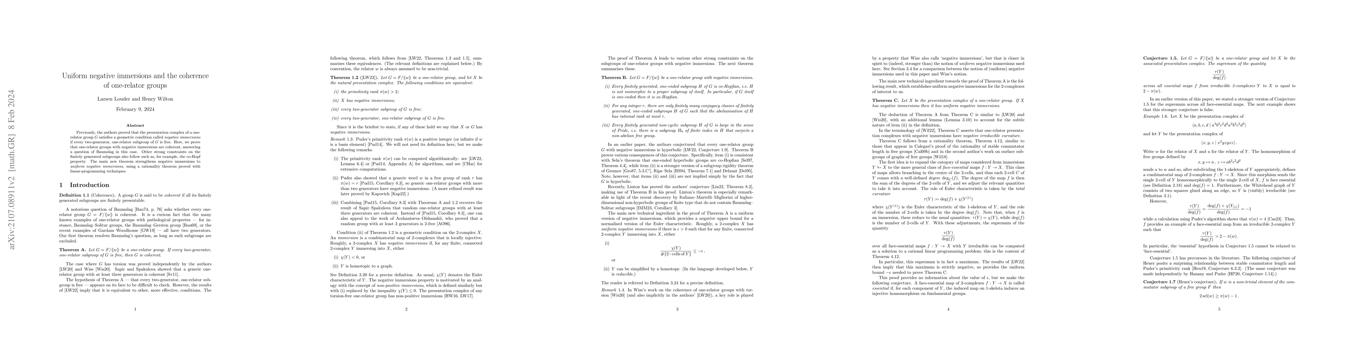 Thumbnail for Uniform negative immersions and the coherence of one-relator groups