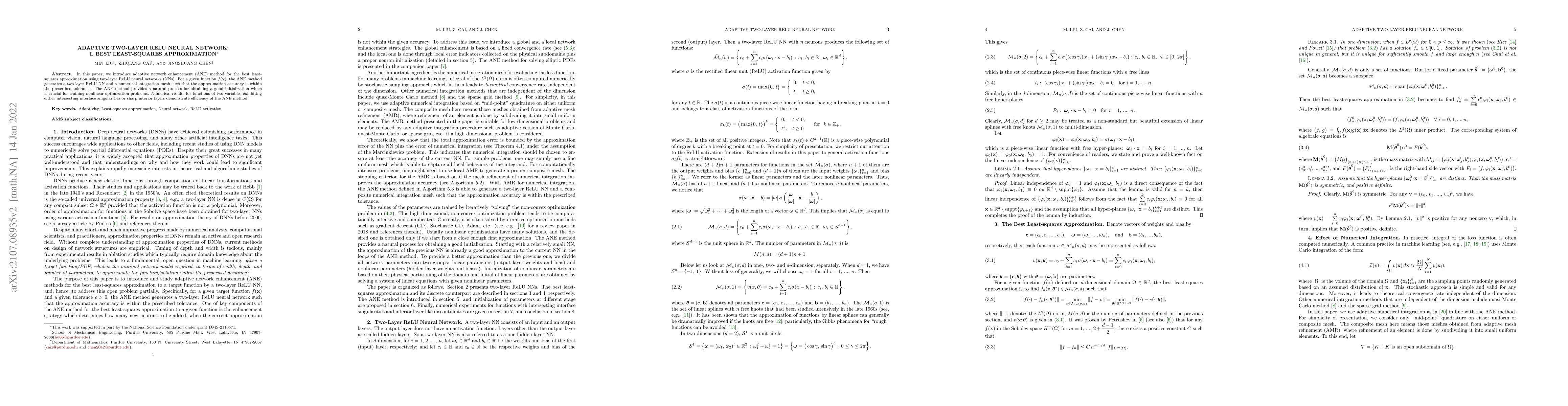 Thumbnail for Adaptive Two-Layer ReLU Neural Network: I. Best Least-squares
  Approximation
