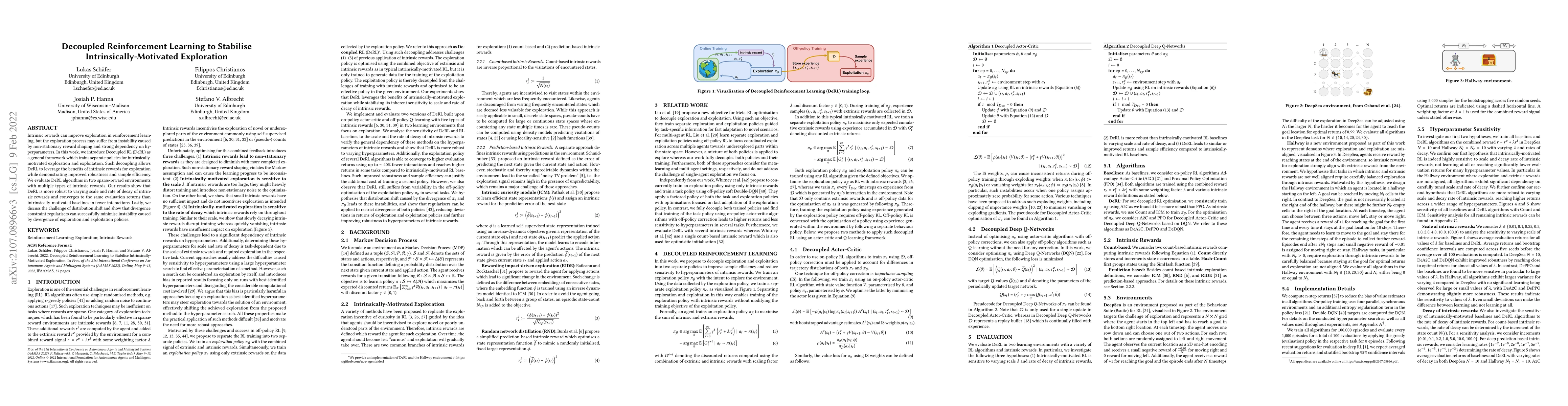 Thumbnail for Decoupled Reinforcement Learning to Stabilise Intrinsically-Motivated
  Exploration