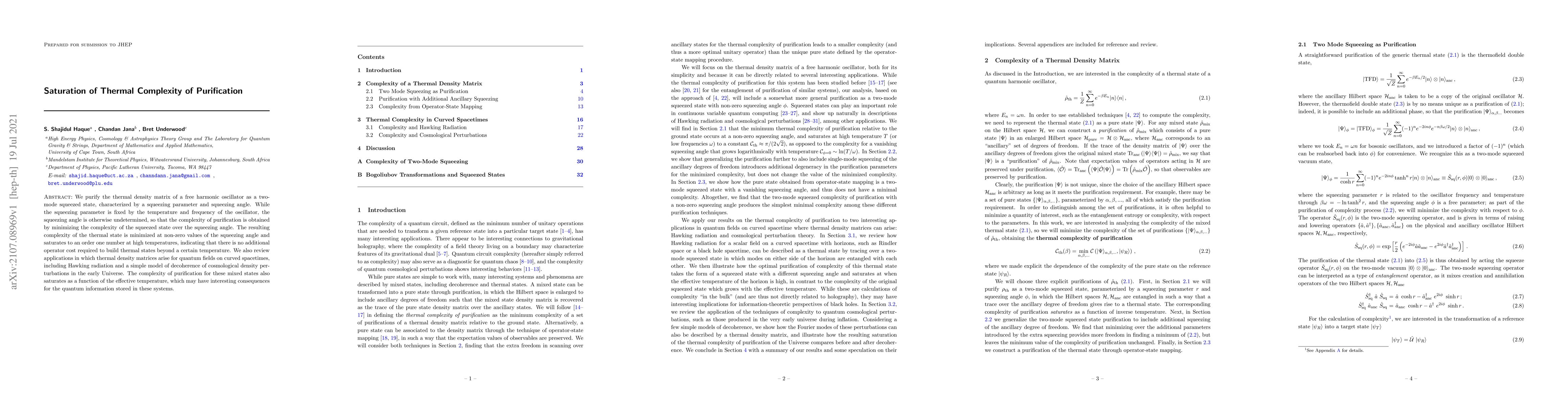Thumbnail for Saturation of Thermal Complexity of Purification