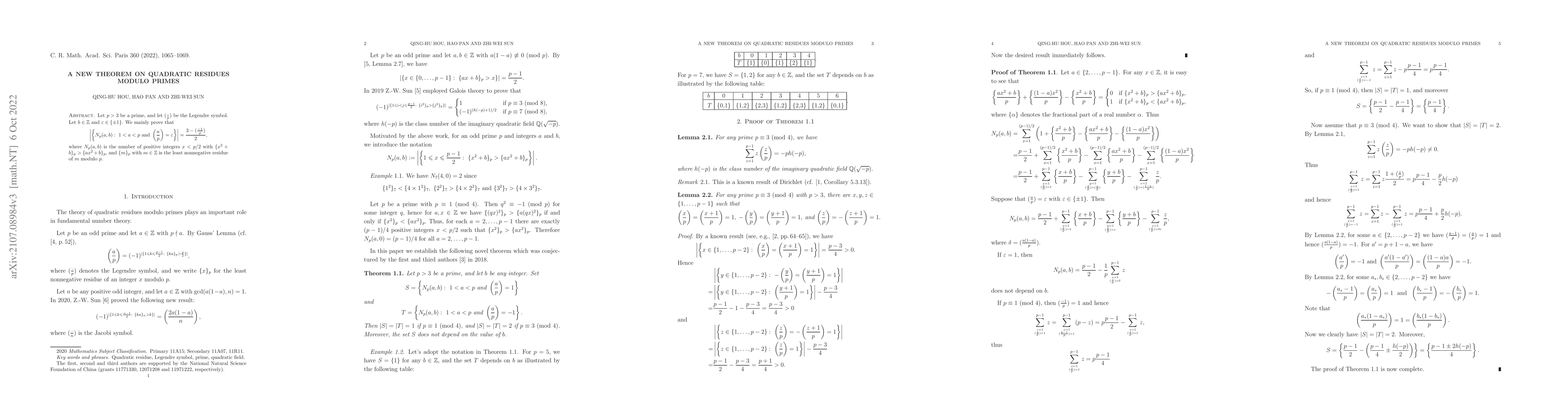 Thumbnail for A new theorem on quadratic residues modulo primes